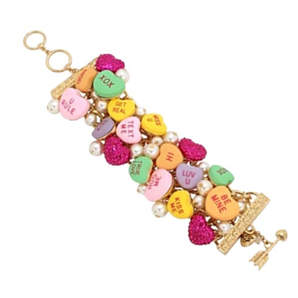 Betsey Johnson Think Pink Sweetheart Conversation Heart Toggle Bracelet - Picture 3 of 4